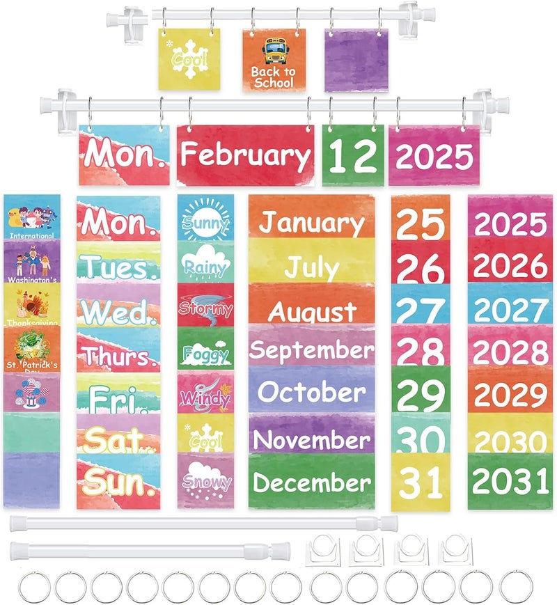 EggSun 96 Cards Classroom Bulletin Board Decorations Set for Teachers,Flip Calendar with Holder for Classroom,Adjustable Calendar,Preschool Elementary Home Decor Supplies（Watercolor） - Image 1